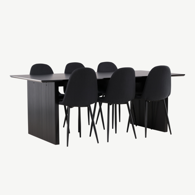 Must söögilaud Vail ja mustad Polar toolid (MDF, 200x100 cm) - GR22914