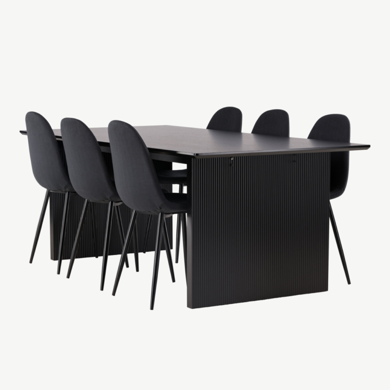 Must söögilaud Vail ja mustad Polar toolid (MDF, 200x100 cm) - GR22914