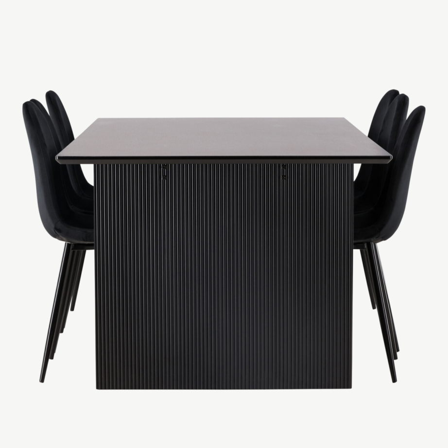 Must söögilaud Vail ja mustad sametist Polar toolid (MDF, 200x100cm), GR22910 – 2
