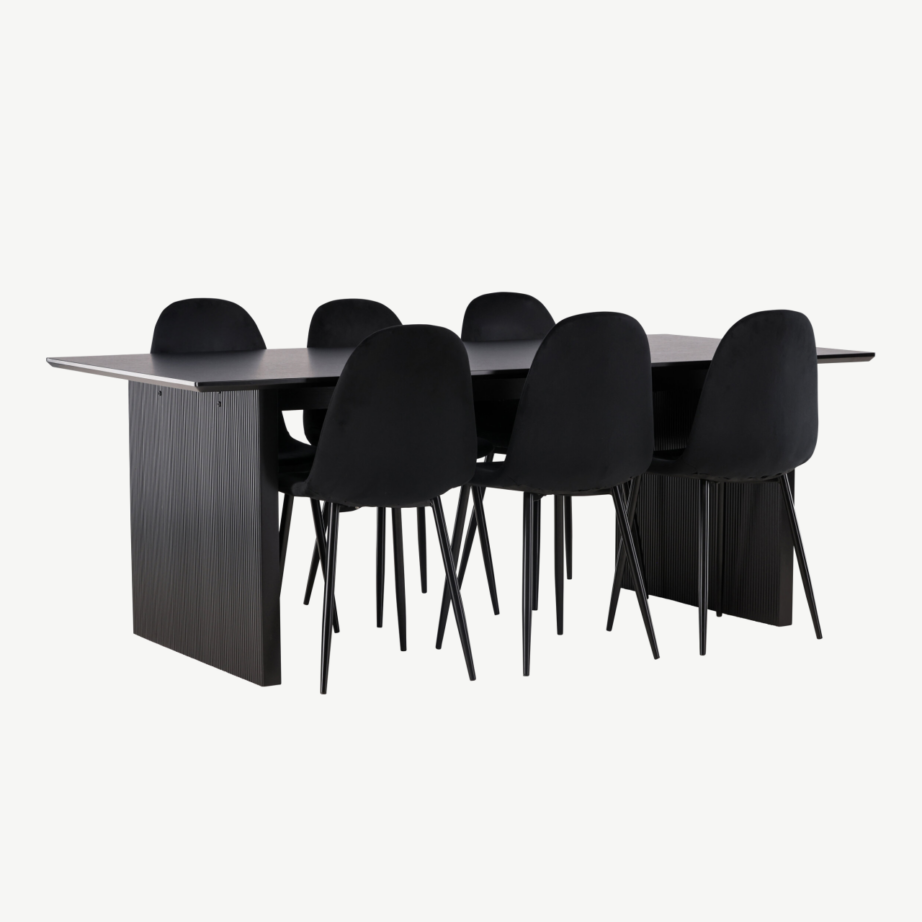 Must söögilaud Vail ja mustad sametist Polar toolid (MDF, 200x100cm), GR22910 – 4