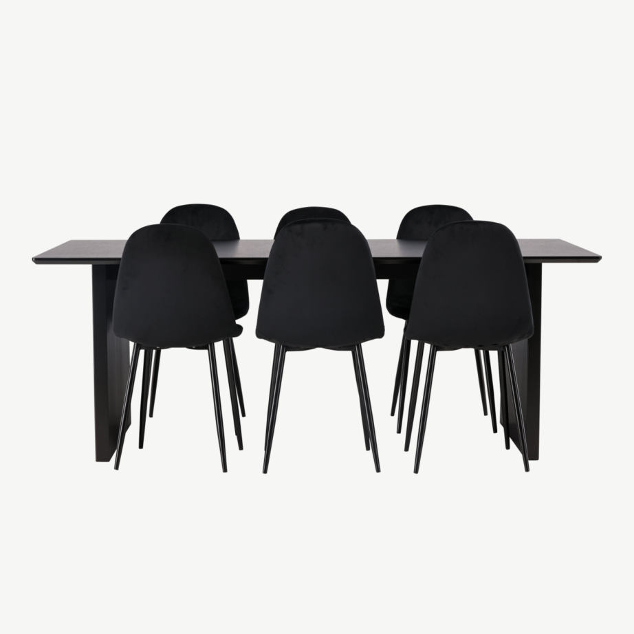 Must söögilaud Vail ja mustad sametist Polar toolid (MDF, 200x100cm), GR22910 – 5