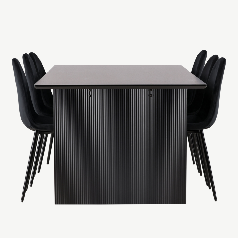 Must söögilaud Vail ja mustad sametist Polar toolid (MDF, 200x100cm), GR22910 – 7
