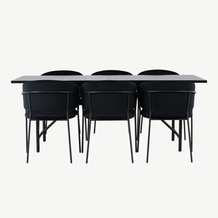 Must söögitoakomplekt Astrid laud ja Selma sametist toolid (6 tk), MDF, 200×90 cm, GR23515 – 2