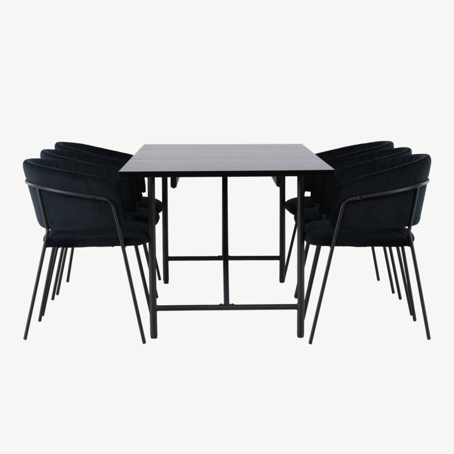 Must söögitoakomplekt Astrid laud ja Selma sametist toolid (6 tk), MDF, 200×90 cm, GR23515 – 3