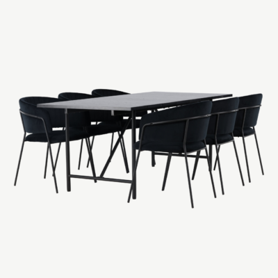 Must söögitoakomplekt Astrid laud ja Selma sametist toolid (6 tk), MDF, 200x90 cm - GR23515