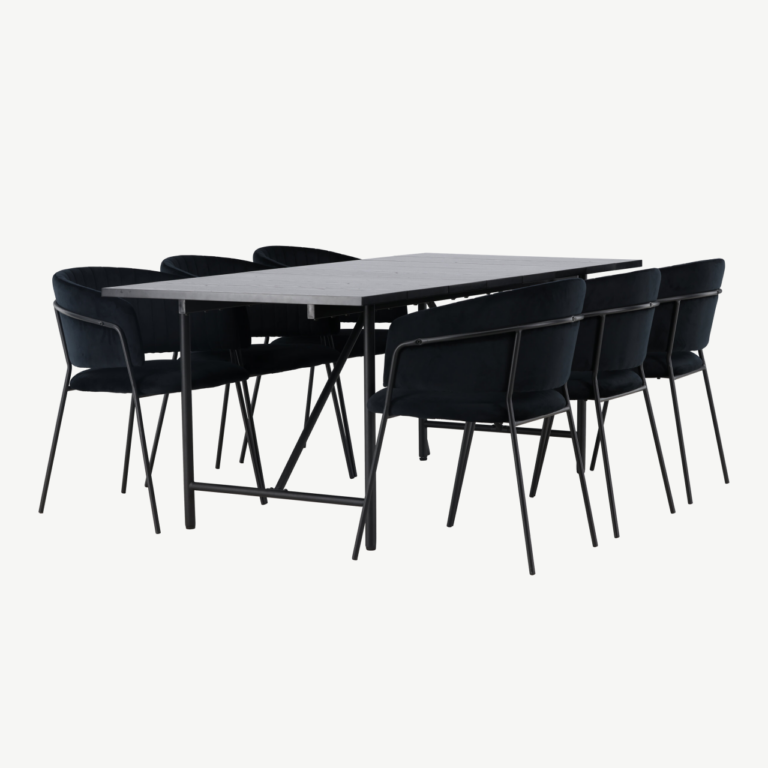 Must söögitoakomplekt Astrid laud ja Selma sametist toolid (6 tk), MDF, 200x90 cm - GR23515