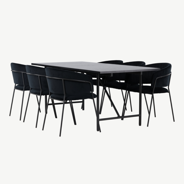 Must söögitoakomplekt Astrid laud ja Selma sametist toolid (6 tk), MDF, 200x90 cm - GR23515
