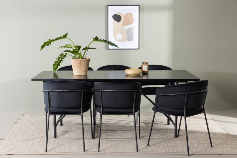 Must söögitoakomplekt Astrid laud ja Selma sametist toolid (6 tk), MDF, 200×90 cm, GR23515 – 5