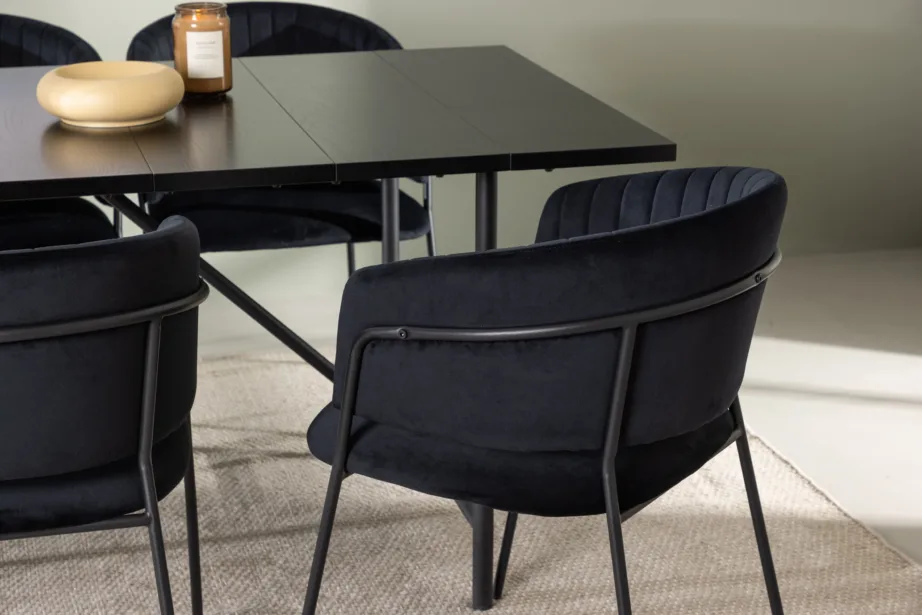 Must söögitoakomplekt Astrid laud ja Selma sametist toolid (6 tk), MDF, 200×90 cm, GR23515 – 6