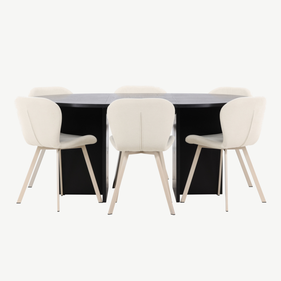 Ümmargune pikendatav söögilauakomplekt Strada: must laud ja 6 beeži Lilja tooli, GR24736 – 4