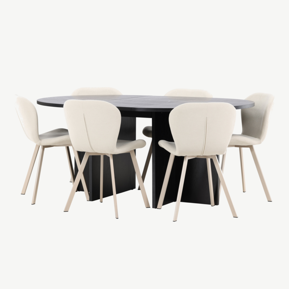 Ümmargune pikendatav söögilauakomplekt Strada: must laud ja 6 beeži Lilja tooli, GR24736 – 5