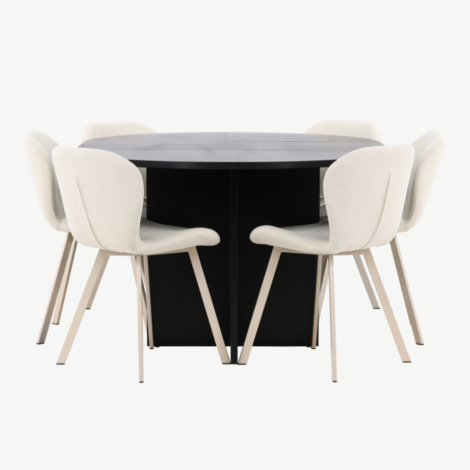 Ümmargune pikendatav söögilauakomplekt Strada: must laud ja 6 beeži Lilja tooli, GR24736 – 7