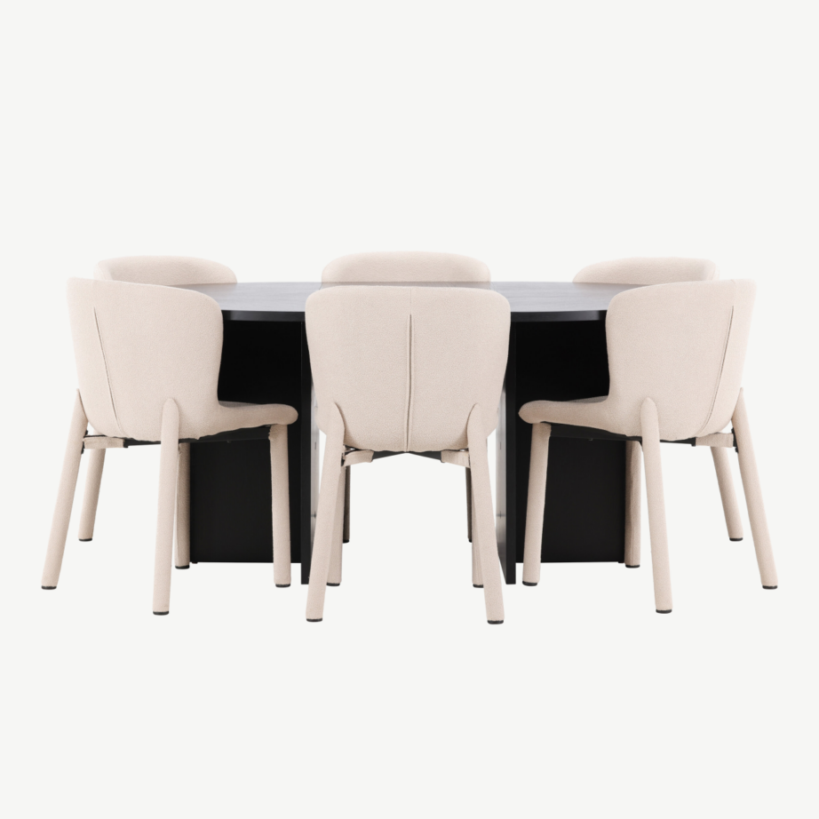 Must ümmargune pikendatav söögilauakomplekt Strada laud (MDF, ø120/170 cm) ja 6 beeži buklee Astoria tooli, GR24734 – 4