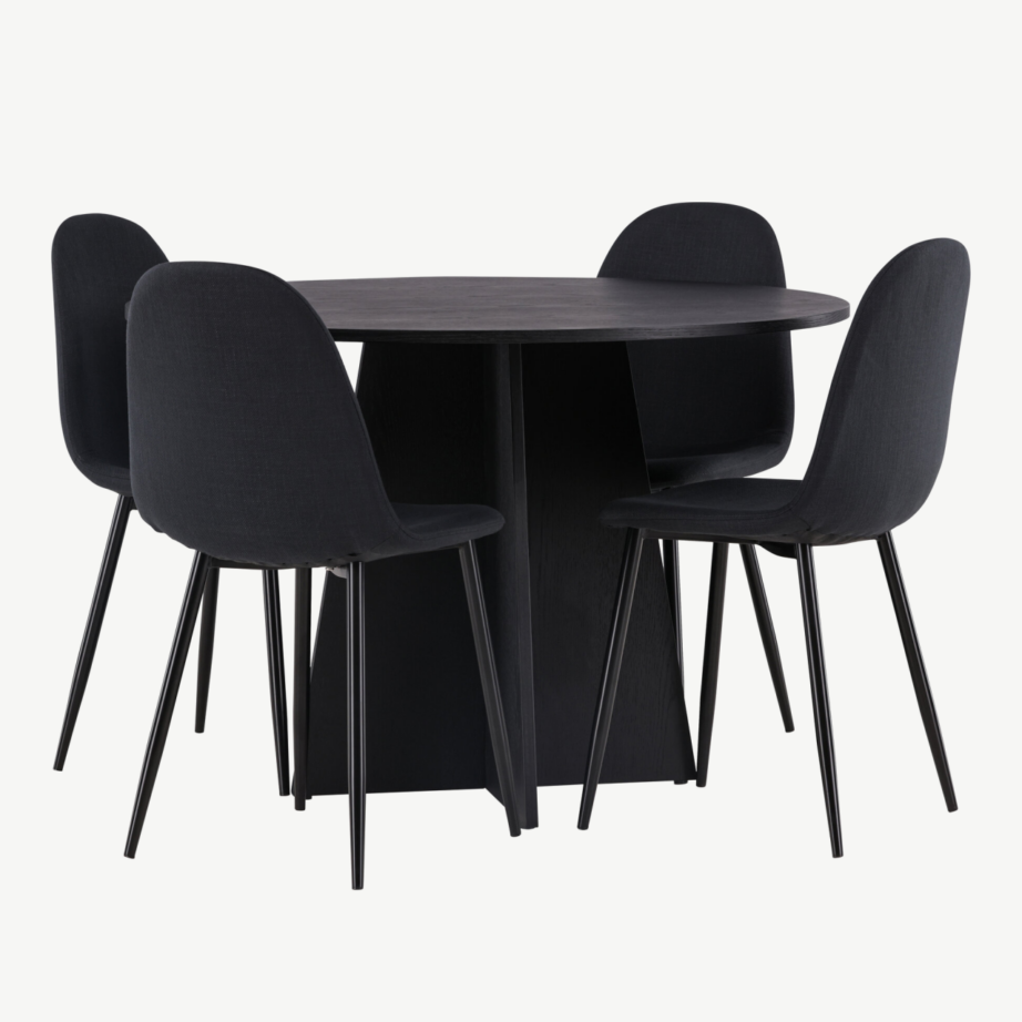 Must ümmargune söögilauakomplekt Bootcut laud ja Polar toolid (ø110 cm, 4 tooli, MDF ja polüester), GR22871 – 3
