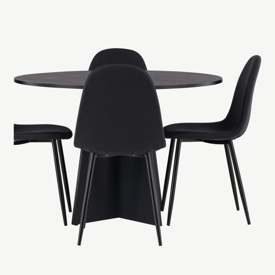Must ümmargune söögilauakomplekt Bootcut laud ja Polar toolid (ø110 cm, 4 tooli, MDF ja polüester), GR22871 – 5