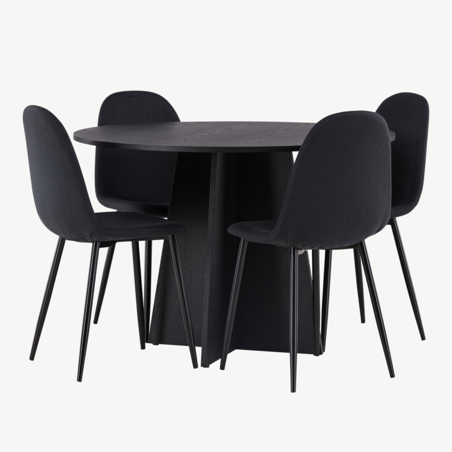 Must ümmargune söögilauakomplekt Bootcut laud ja Polar toolid (ø110 cm, 4 tooli, MDF ja polüester), GR22871 – 6