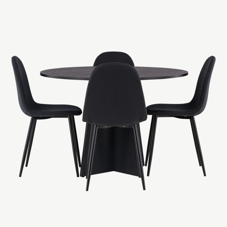 Must ümmargune söögilauakomplekt Bootcut laud ja Polar toolid (ø110 cm, 4 tooli, MDF ja polüester), GR22871 – 7