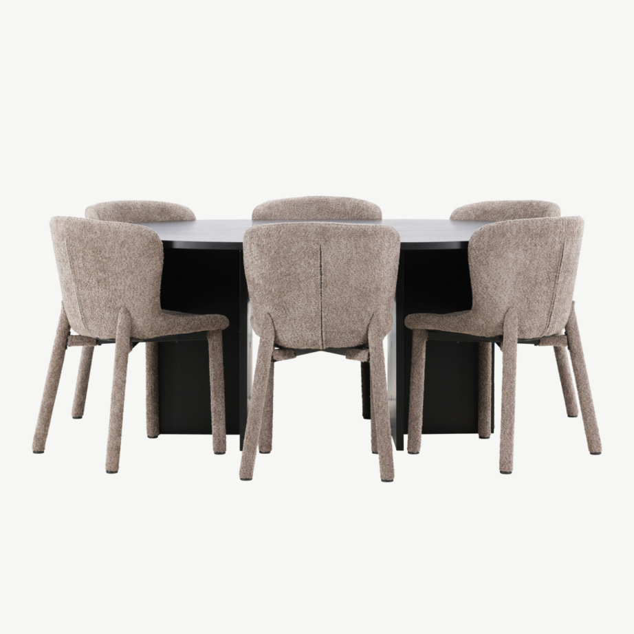 Must ümmargune söögilauakomplekt: pikendatav Strada laud ⌀120/170cm ja 6 pruuni buklee-kattega Astoria tooli, GR24732 – 4