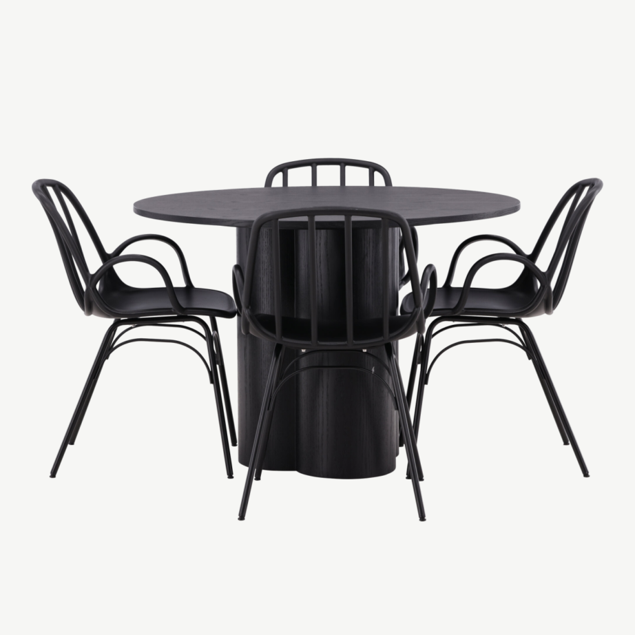 Must ümmargune söögilaud Olivia ja Dyrön toolid (4 tk), MDF-plaat ja plastik, GR23098 – 2
