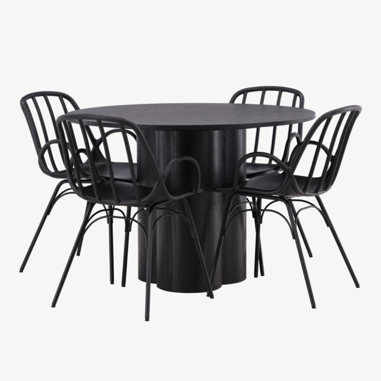 Must ümmargune söögilaud Olivia ja Dyrön toolid (4 tk), MDF-plaat ja plastik - GR23098