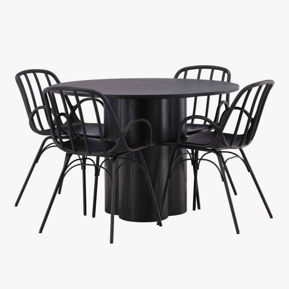 Must ümmargune söögilaud Olivia ja Dyrön toolid (4 tk), MDF-plaat ja plastik, GR23098 – 3