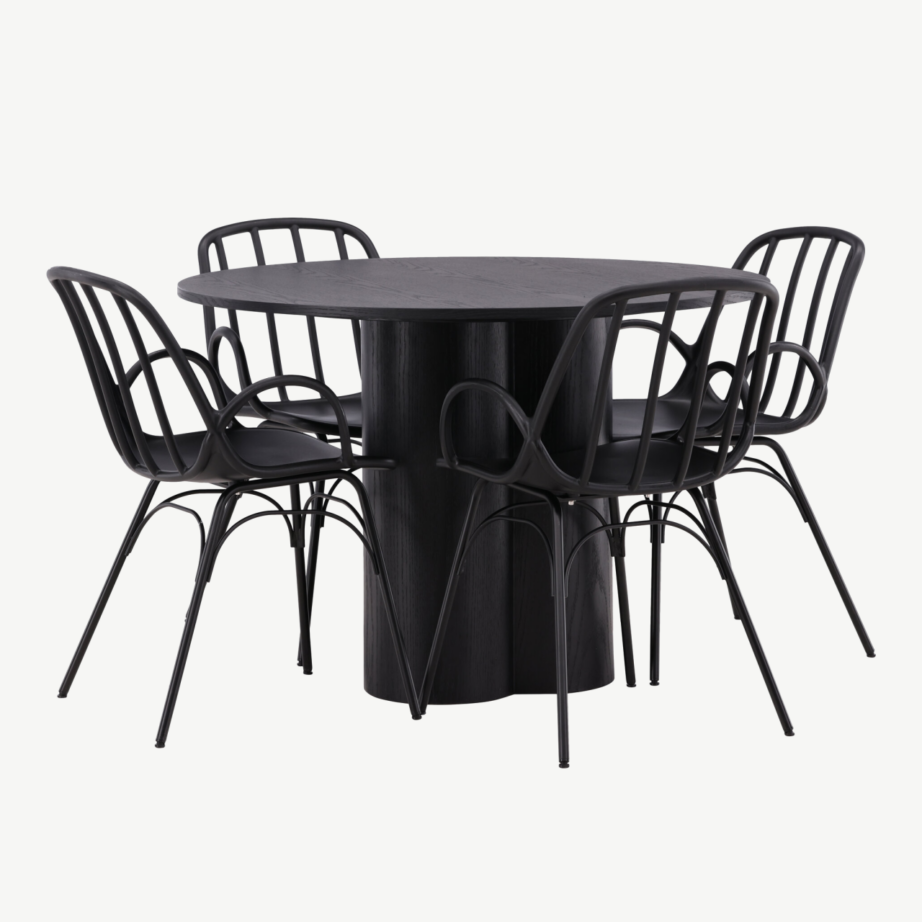 Must ümmargune söögilaud Olivia ja Dyrön toolid (4 tk), MDF-plaat ja plastik, GR23098 – 4