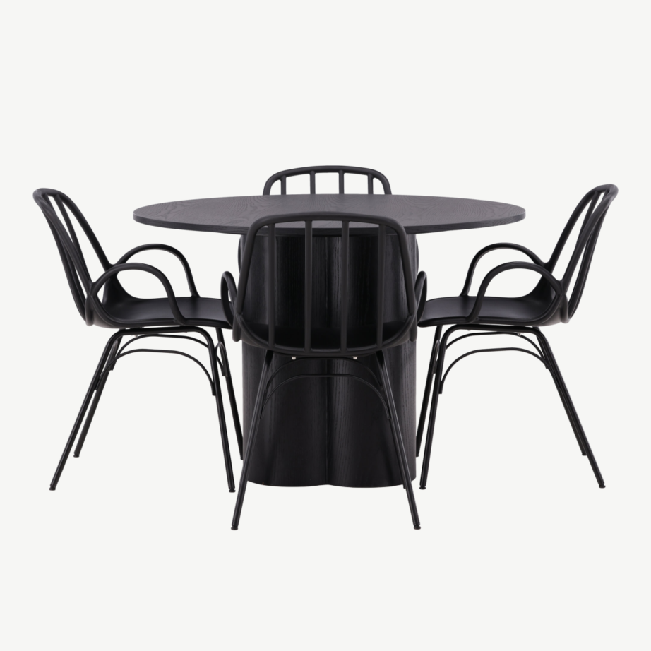 Must ümmargune söögilaud Olivia ja Dyrön toolid (4 tk), MDF-plaat ja plastik, GR23098 – 5