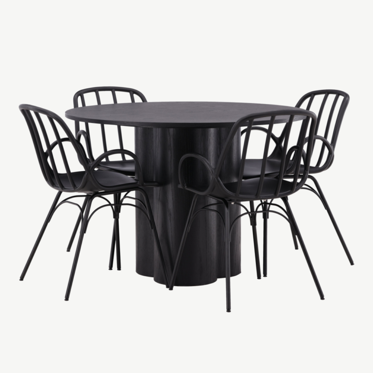 Must ümmargune söögilaud Olivia ja Dyrön toolid (4 tk), MDF-plaat ja plastik - GR23098