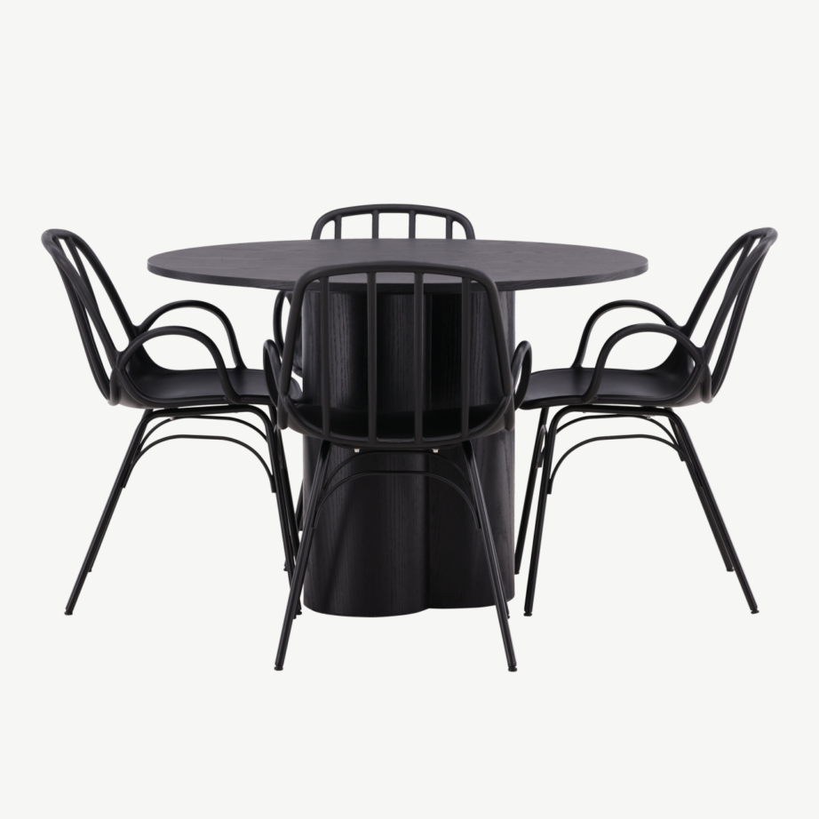 Must ümmargune söögilaud Olivia ja Dyrön toolid (4 tk), MDF-plaat ja plastik, GR23098 – 7