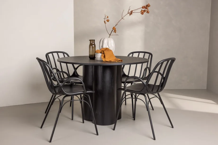 Must ümmargune söögilaud Olivia ja Dyrön toolid (4 tk), MDF-plaat ja plastik, GR23098 – 8