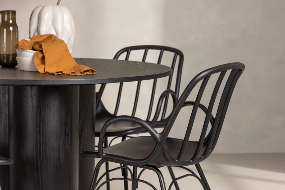 Must ümmargune söögilaud Olivia ja Dyrön toolid (4 tk), MDF-plaat ja plastik, GR23098 – 9