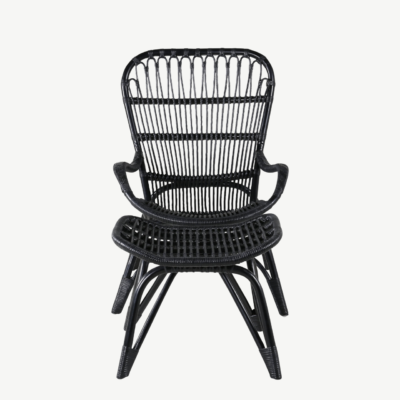 Mustast rotangist lounge-tugitool murdvalge padjaga Ella - 2571-6012