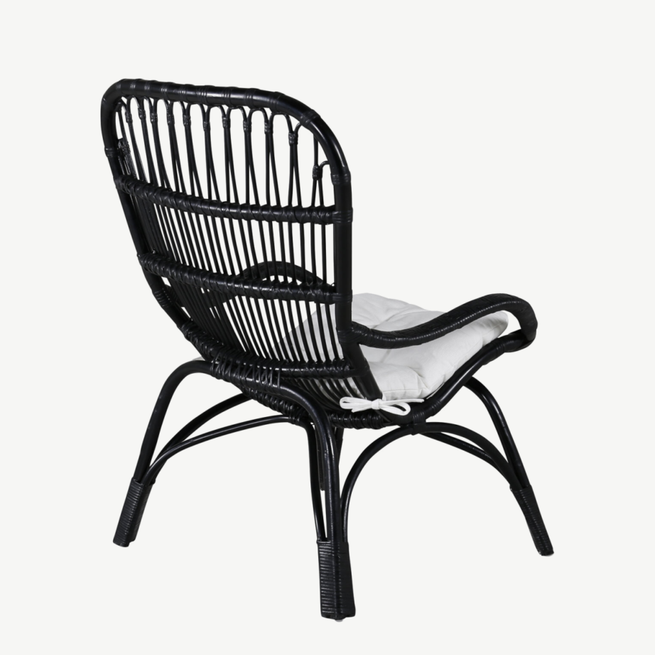 Mustast rotangist lounge-tugitool murdvalge padjaga Ella, 2571-6012 – 8