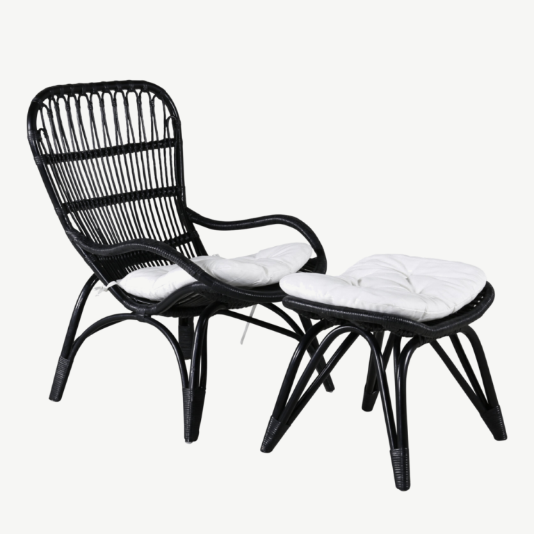 Mustast rotangist lounge-tugitool murdvalge padjaga Ella - 2571-6012