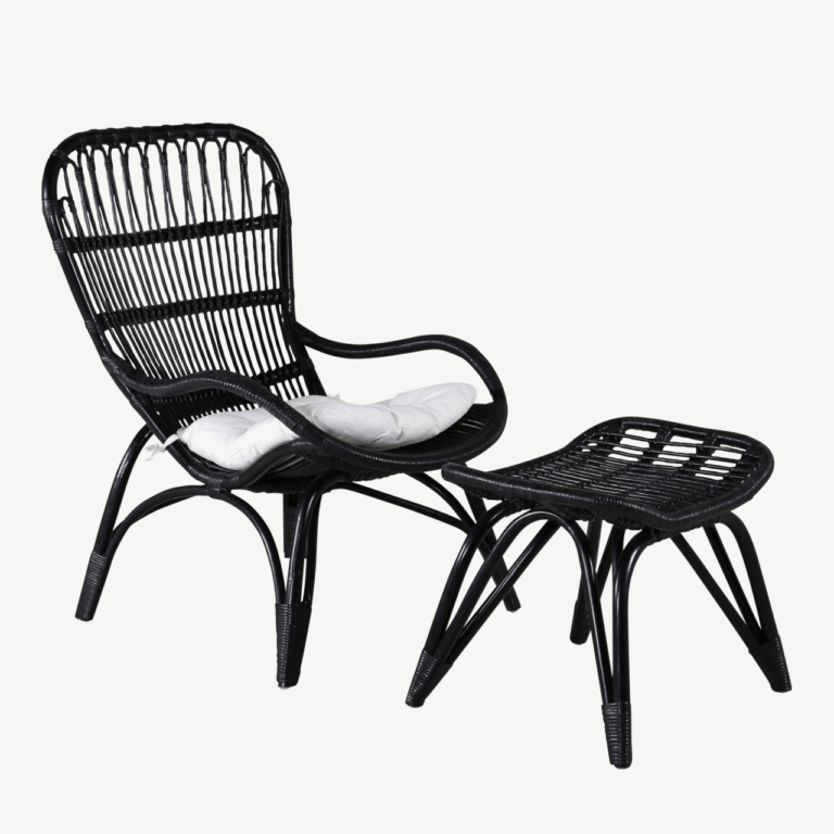 Mustast rotangist lounge-tugitool murdvalge padjaga Ella - 2571-6012