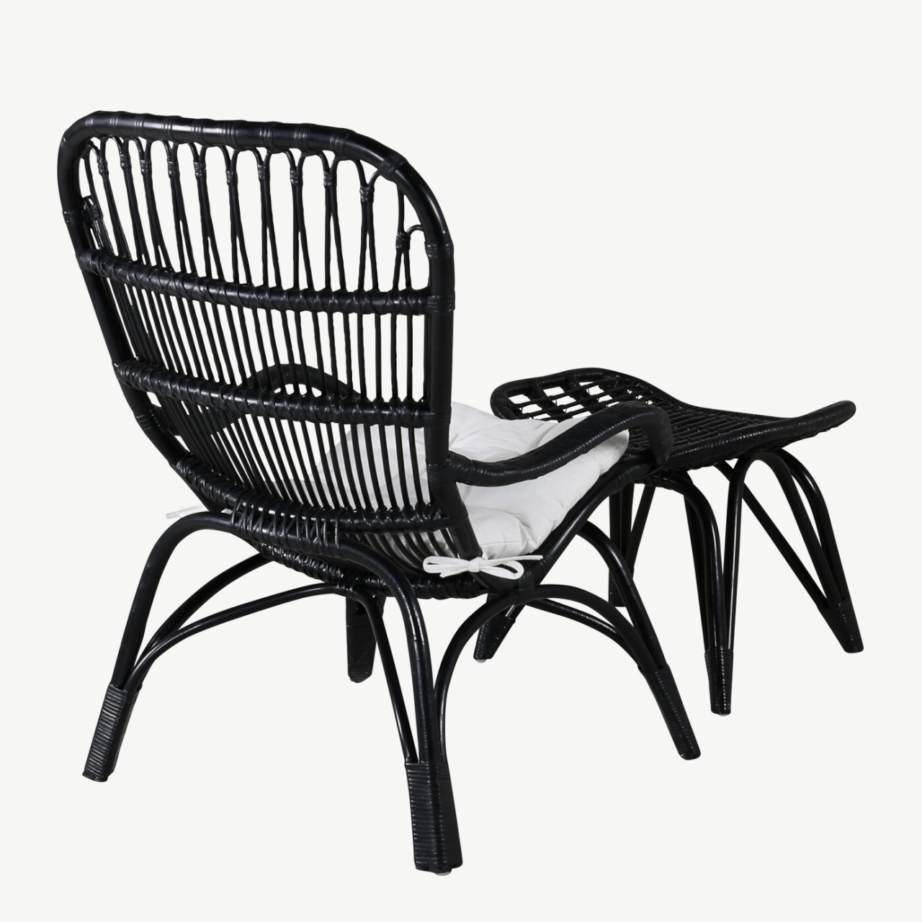 Mustast rotangist lounge-tugitool murdvalge padjaga Ella, 2571-6012 – 4