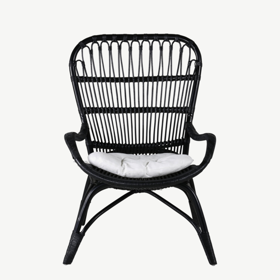 Mustast rotangist lounge-tugitool murdvalge padjaga Ella, 2571-6012 – 5