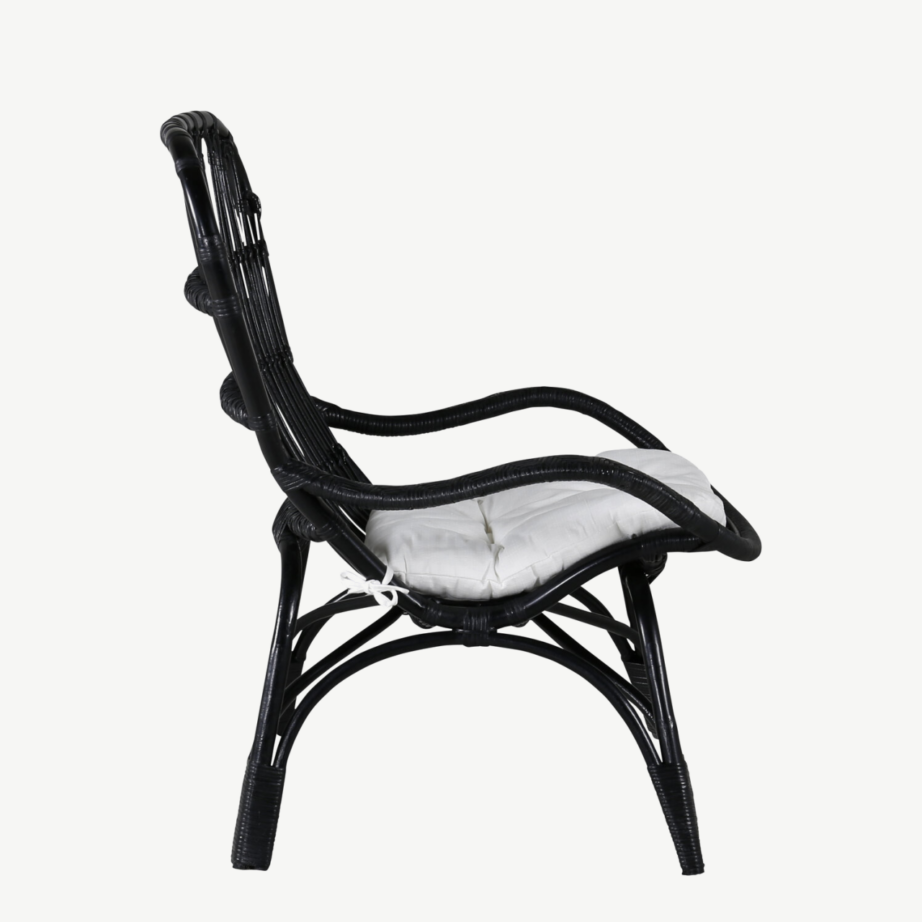 Mustast rotangist lounge-tugitool murdvalge padjaga Ella, 2571-6012 – 7