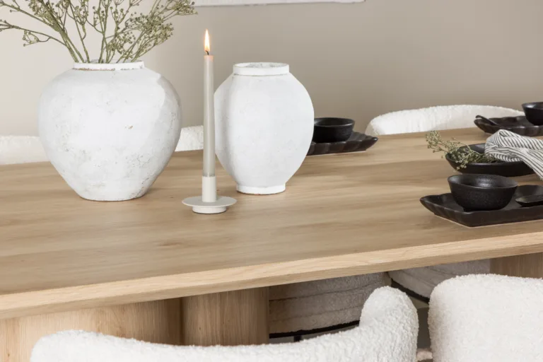 Olivia söögilaud ja Agnes valge buklee toolid (6-kohaline komplekt, MDF, mustad terasjalad) - GR24543
