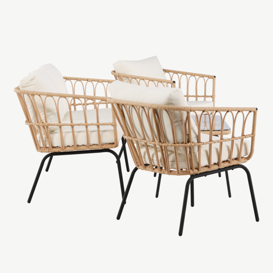 Ortigia lounge-mööblikomplekt (teras, rotang, klaasist laud, beežid padjad), 9795-000 – 2