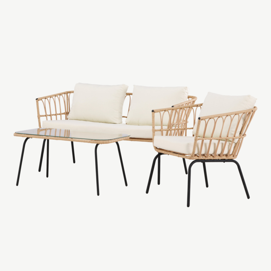 Ortigia lounge-mööblikomplekt (teras, rotang, klaasist laud, beežid padjad), 9795-000