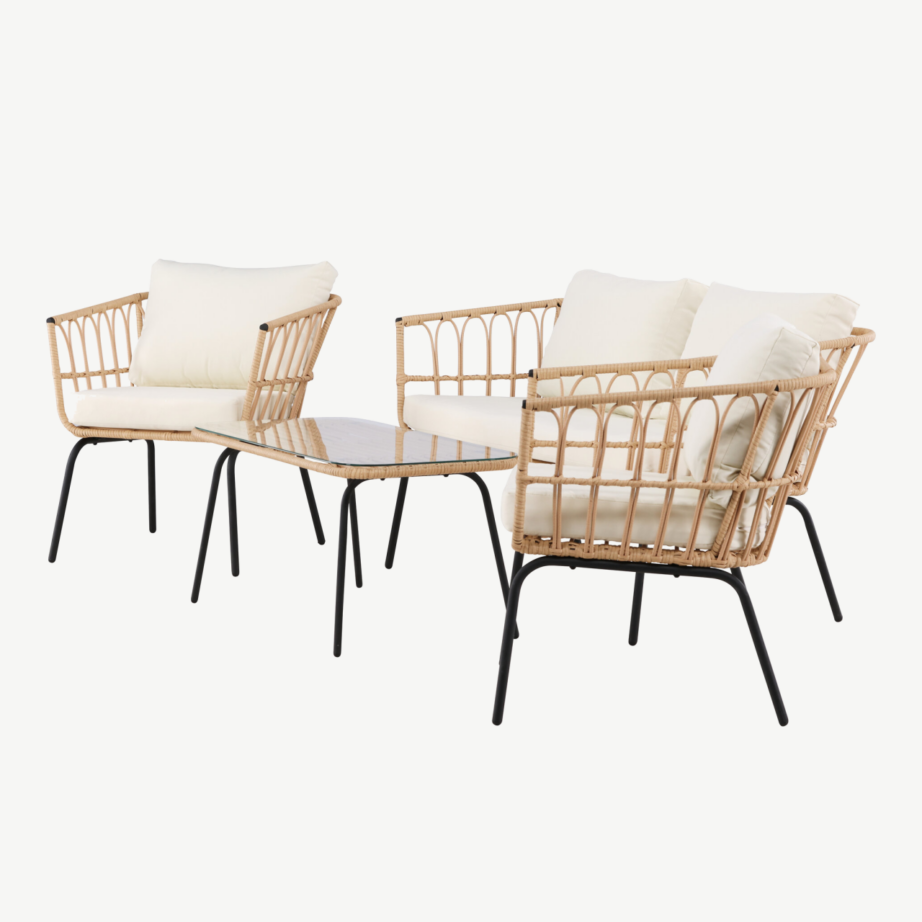 Ortigia lounge-mööblikomplekt (teras, rotang, klaasist laud, beežid padjad), 9795-000 – 6