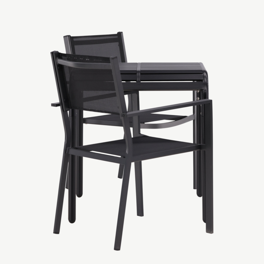 Õue söögilaud Borneo ja stackitav tool Copacabana, must alumiinium, GR23314 – 2