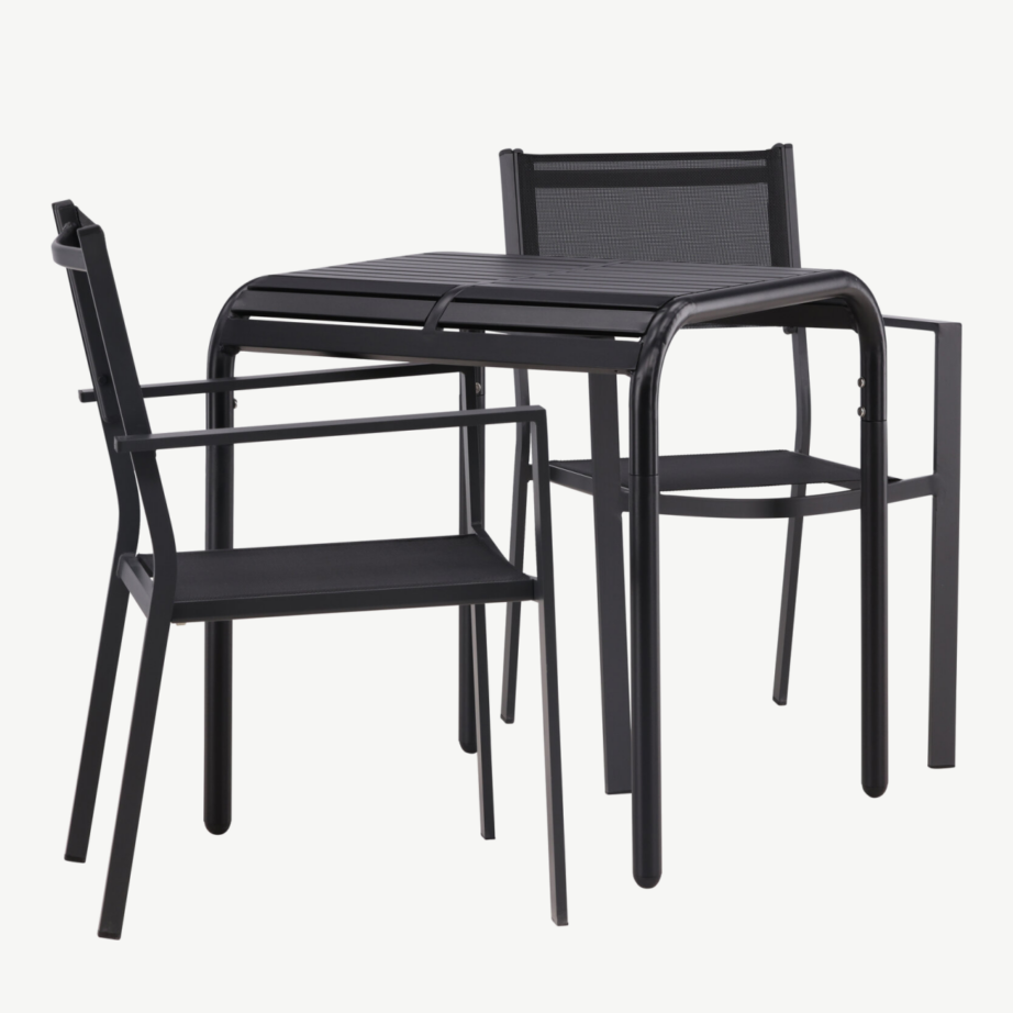 Õue söögilaud Borneo ja stackitav tool Copacabana, must alumiinium, GR23314 – 3