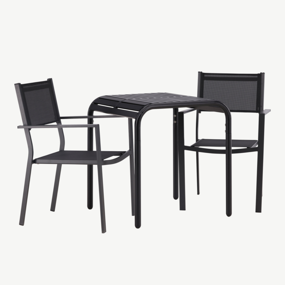 Õue söögilaud Borneo ja stackitav tool Copacabana, must alumiinium, GR23314 – 4