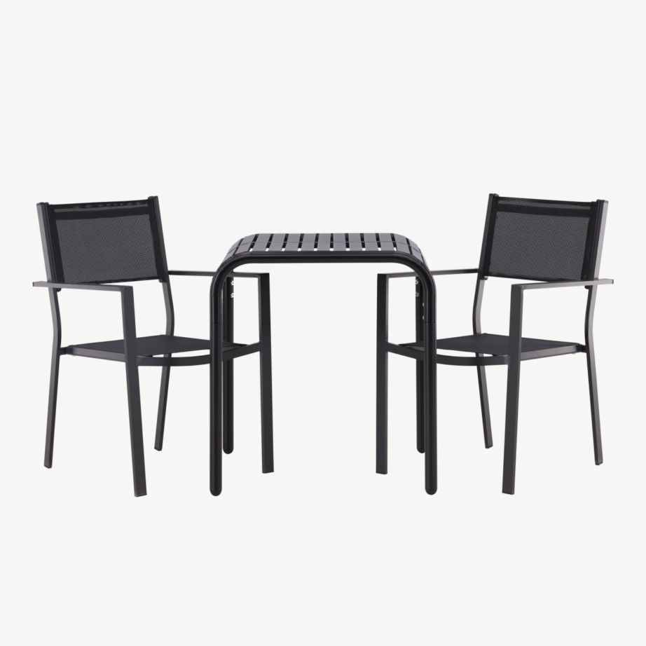 Õue söögilaud Borneo ja stackitav tool Copacabana, must alumiinium, GR23314 – 5