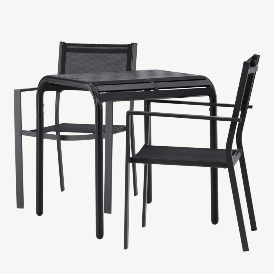 Õue söögilaud Borneo ja stackitav tool Copacabana, must alumiinium, GR23314 – 6
