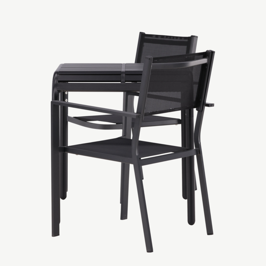 Õue söögilaud Borneo ja stackitav tool Copacabana, must alumiinium, GR23314 – 7