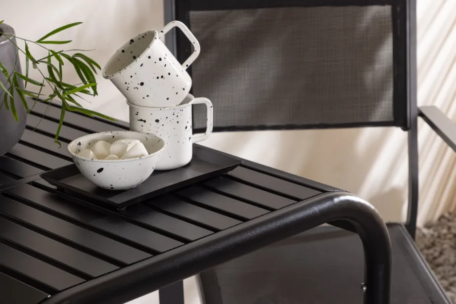 Õue söögilaud Borneo ja stackitav tool Copacabana, must alumiinium, GR23314 – 10