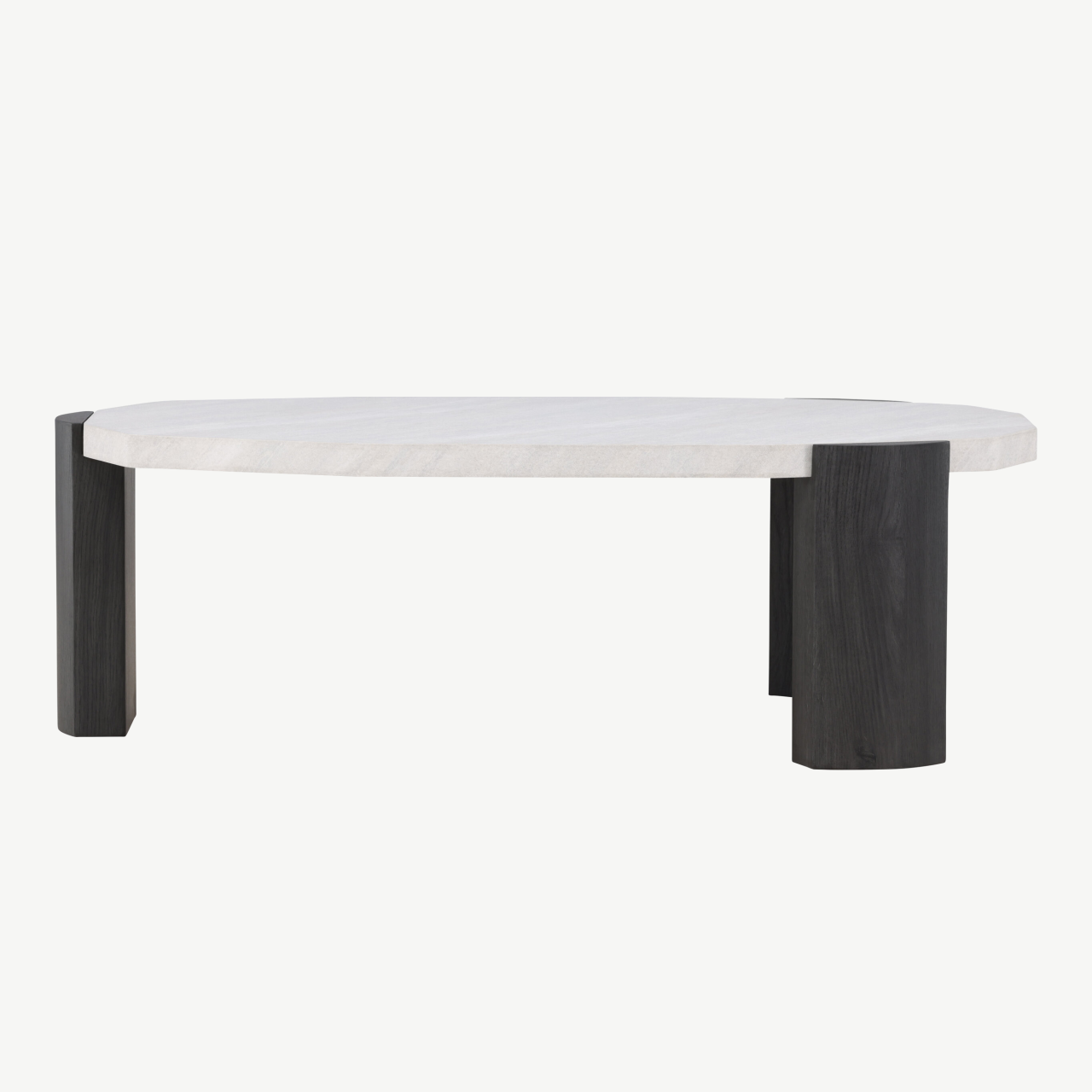 Ovaalne beež diivanilaud Kres, MDF lauaplaat, mustad jalad, 125 x 70,5 cm - 62064-100